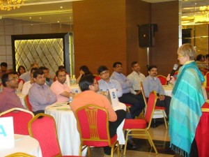 Sara presenting Sign of Enough to a group of Johnson & Johnson managers in Mumbai, India.